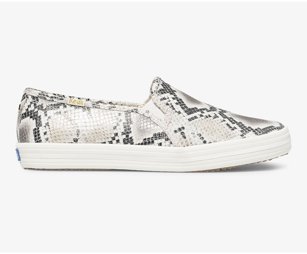 Keds Womens Slip Ons White/Black - Kate Spade new york Double Decker Snake Leather - 953NOSGAT